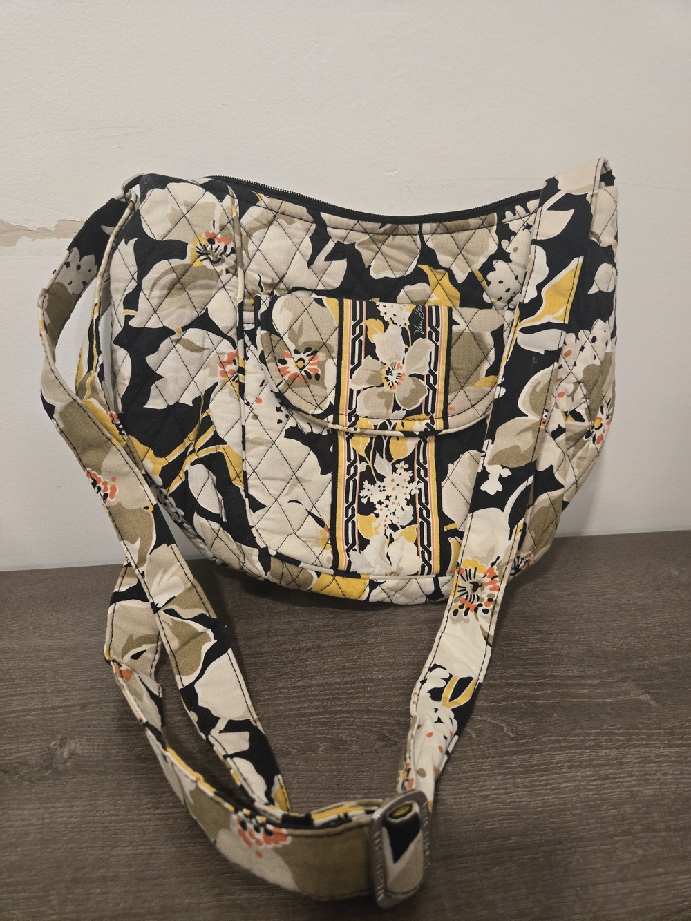 Vera Bradley Quilted Floral Shoulder Bag - Black, Cream & Yellow